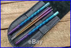 SK Knives Milled TiSushi Sticks Anno Rainbow with Leather Storage Case SK Knives Milled TiSushi Sticks Anno Rainbow with Leather Storage Case