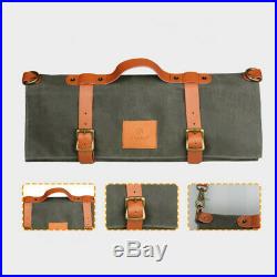 10 Slot Japanese Chef Knife Roll Bag Waxed Canvas Leather Knives Storage Case