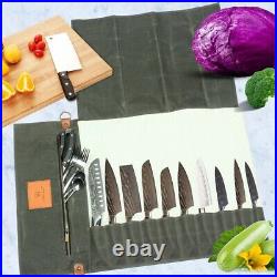 10 Slots Chef Knife Bag Portable Canvas Knives Storage Case Kitchen Tool Cover