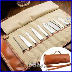 10 Slots Chef Knife Roll Bag Leather Holder Bag Portable Cook Knife Storage Case
