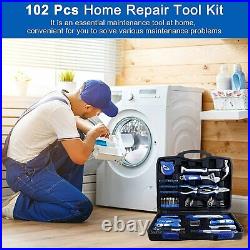 102pcs Home Repair Tool Kit Set Box Storage Case General Household Mechanics New