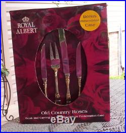 11 Pc Royal Albert Old Country Roses Steak Knives-carving Set-storage Case-gold