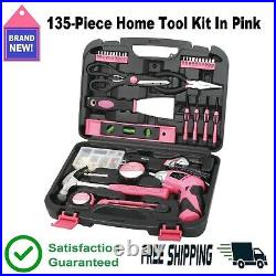 135-Piece Home Tool Kit In Pink Household Tool Set with Storage Case