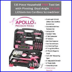135-Piece Home Tool Kit In Pink Household Tool Set with Storage Case