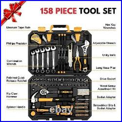 158 Pcs Hand Tool Kit Household Auto Mechanics Repair Kit w Toolbox Storage Case