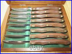 17j/cutco 1059 Set Of 8 Steak Table Knives/wood Storage Case/box/needs Cleaning