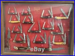 1974 Vintage 16 SCHRADE ORIGINAL Knives NEW LOT- DISPLAY STORAGE knife CABINET