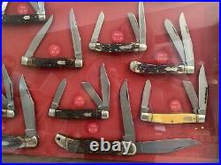 1974 Vintage 16 SCHRADE ORIGINAL Knives NEW LOT- DISPLAY STORAGE knife CABINET
