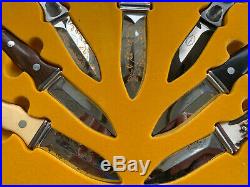 1977 A. G. Russell Knives Store Display Case With 7 Boot Double Edged Sting Knives