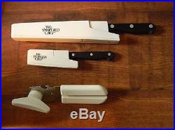 2 PAMPERED CHEF KNIVES WithSHARPENING STORAGE CASES 3 & 8 BLADES & CAN OPENER
