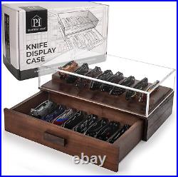 2 Tier Knife Display Box Case Showcase Cabinet Wood Pocket Knives Collection