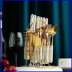 24Pcs Stainless Steel Gold Tableware Set Knives Forks Spoons Luxury Cutlery Set