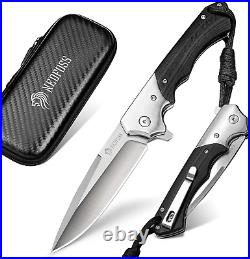 3.5 Inch D2 Steel Folding Knife with Clip, G10 Handle, Safety Liner Lock, Silver