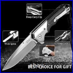 3.5 Inch D2 Steel Folding Knife with Clip, G10 Handle, Safety Liner Lock, Silver
