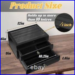 3 Layer Wooden Pocket Knife Watch Sunglasses Display Case Drawers Gifts for Men