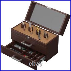 3 Tier Pocket Knife Display Case Lockable Wooden Box for Knives Watches Wallets