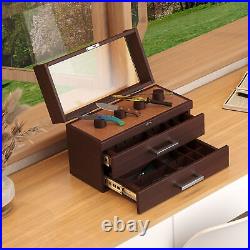 3 Tier Pocket Knife Display Case Lockable Wooden Box for Knives Watches Wallets