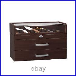 3 Tier Pocket Knife Display Case Lockable Wooden Box for Knives Watches Wallets