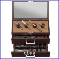 3 Tier Pocket Knife Display Case Lockable Wooden Box for Knives Watches Wallets