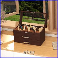 3 Tier Pocket Knife Display Case Lockable Wooden Box for Knives Watches Wallets