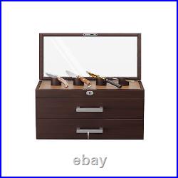 3 Tier Pocket Knife Display Case Lockable Wooden Box for Knives Watches Wallets