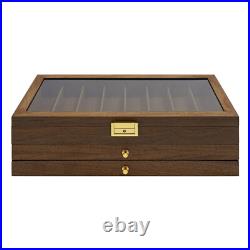3-Tier Walnut Knife Storage Box with Lock & Clear Glass Lid for Easy Access 3-Tier Walnut Knife Storage Box with Lock & Clear Glass Lid for Easy Access