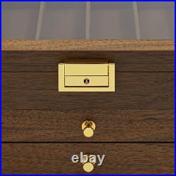 3-Tier Walnut Knife Storage Box with Lock & Clear Glass Lid for Easy Access 3-Tier Walnut Knife Storage Box with Lock & Clear Glass Lid for Easy Access