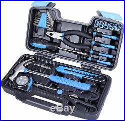 39 Piece General Household Hand Tool Kit With Plastic Storage Case Blue