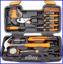 39 Piece General Household Hand Tool Kit With Plastic Storage Case Orange