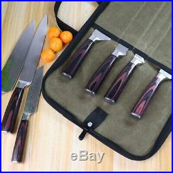 4 Slots Chef Canvas Knife Roll Bag Zipper Kitchen Cooking Storage Case Foldable