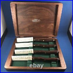 4X CUTCO TABLE KNIVES WITH WOOD STORAGE CASE BOX 1059 Authentic Brown Handle