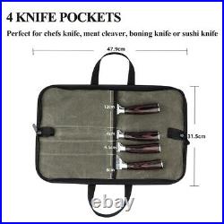 50XKnife Bag(4 Slots) Chef Knife Case Waxed Canvas Roll Storage Knife Carrying