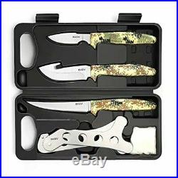 6 Piece Hunting Knife Set Sharp Stainless Steel Non Slip Handles + Storage Case