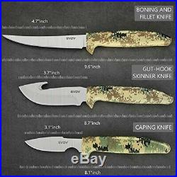 6 Piece Hunting Knife Set Sharp Stainless Steel Non Slip Handles + Storage Case