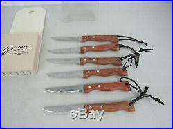 6 Piece Pradel Le Toucan Inox Steak Knives-Wood Handles & Wood Storage Case-New