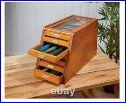 7 Drawer Collectors Cabinet Storage Knives Wood Display Case Coins Glass Top