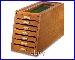 7 Drawer Collectors Cabinet Storage Knives Wood Display Case Coins Glass Top