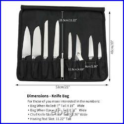 8 Slot Chef Knife Bag Roll Carry Case Adjustable Straps Kitchen Cooking Storage