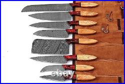 8pcs Pro Best Damascus Steel Chef/Kitchen Knife set With Storage Roll Case Bag