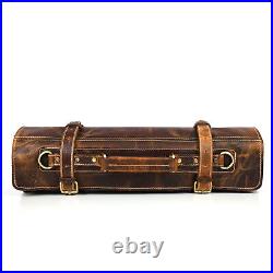 Aaron Leather Goods Tuscania Knife Roll Storage Bag Case, Caramel Brown Leather
