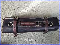 Aaron Leather Goods Tuscania Knife Roll Storage Bag Case, Dark Brown Leather