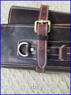 Aaron Leather Goods Tuscania Knife Roll Storage Bag Case, Dark Brown Leather