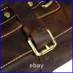 Aaron Leather Goods Tuscania Knife Roll Storage Bag Case, Walnut Brown Leather