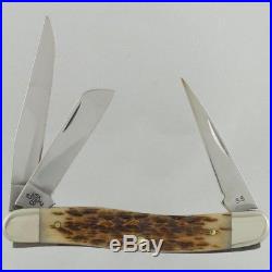 Amber Bone Medium Stockman Pocket Knife Blades Fold Into Handle Storage New