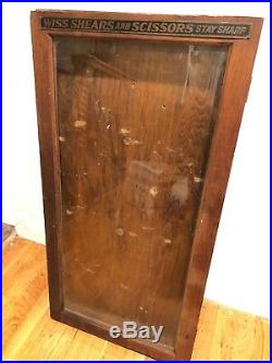 Antique Display Case Wiss Shears And Scissors Stay Sharp Knife Sign Store Wall