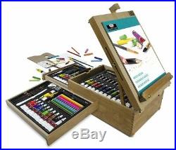 Art Easel Set Wood Storage Case Paint Tubes Pastels Pencils Brush Palette Knives