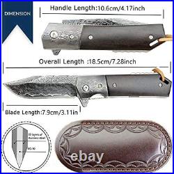BLACK VG10 Damascus Steel Ironwood Handle Outdoor Tactical Pocket Folding Knife