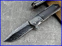 BLACK VG10 Damascus Steel Ironwood Handle Outdoor Tactical Pocket Folding Knife