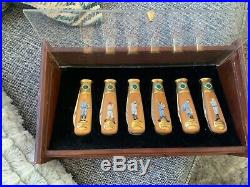 Baseball Hall Of Fame Set Of 6 Folding Knives Franklin Mint Wooden Storage Case