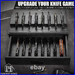 Black Pocket Knife Display Case with Sturdy Clear Cover Wooden Collection for